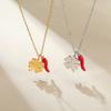 Cazador Italian Horn Four-Leaf Clover Red Pendant Necklace Stainless Steel Gold Color Lucky Necklaces Jewelry Mother's Day Gift