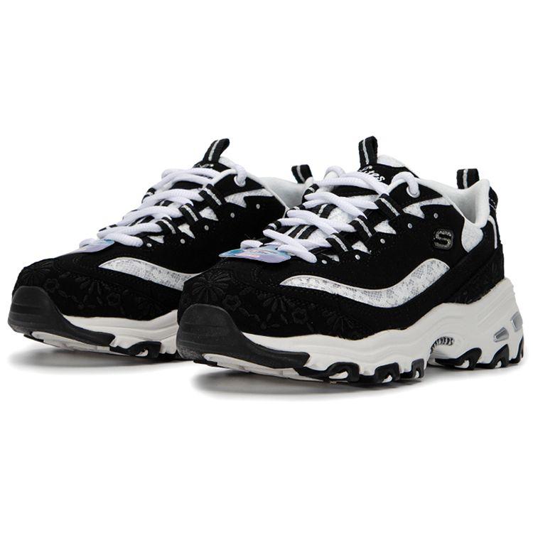 Skechers DLites 1.0 Synthetic Leather Mesh Comfortable Versatile Durable Breathable Mid-Top Dad Sneakers Women Sneakers Black White 896085-BKW