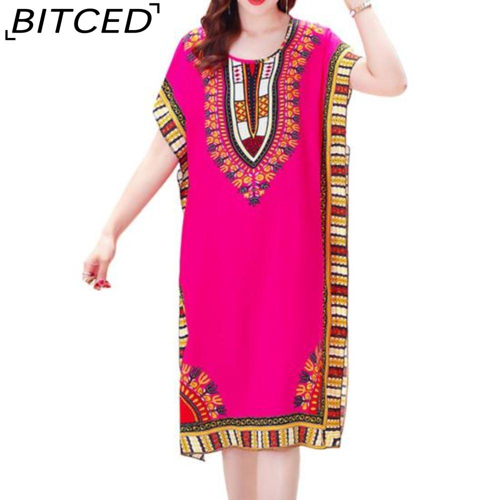 

BITCED Summer Dress Geometric Print Pullover One Size Chic Women Mid-Calf Dress For Homewear one size рожевий червоний колір