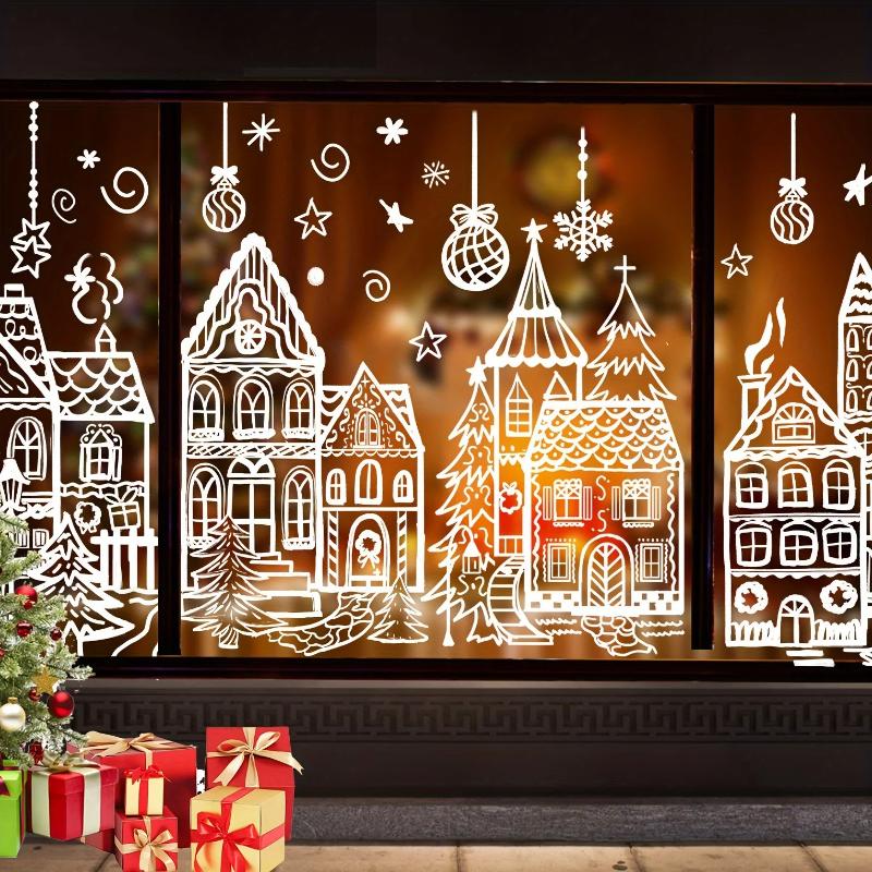 4 Pcs Christmas Window Decals Reindeer Pine Tree Snowflake Pattern Self Adhesive Home Xmas Holiday Party Decoration