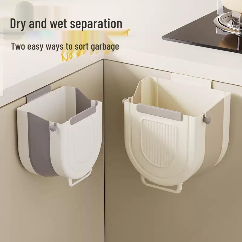 Wall-Mounted Foldable Kitchen Trash Can, Large Capacity, Door Hanging, Creative Classification.