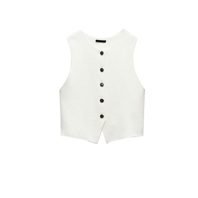 Spring Decorated Row Button Stretch Knitting Vest 5584664 Slit Design Knitting Midi Dress for Women 5584665