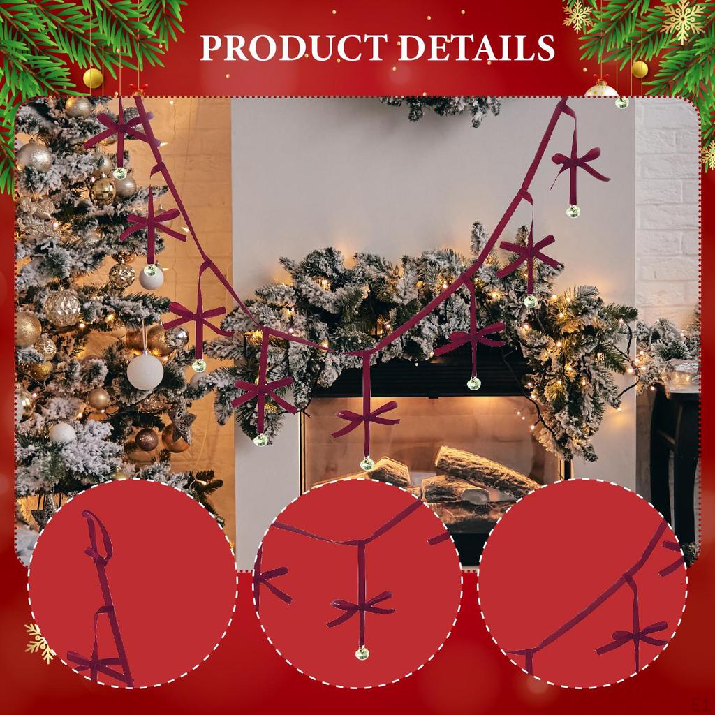 Christmas Bow Banner Decoration 78.74inch Backdrop Hanging Bowknot Garland for Home Wall Dining Room