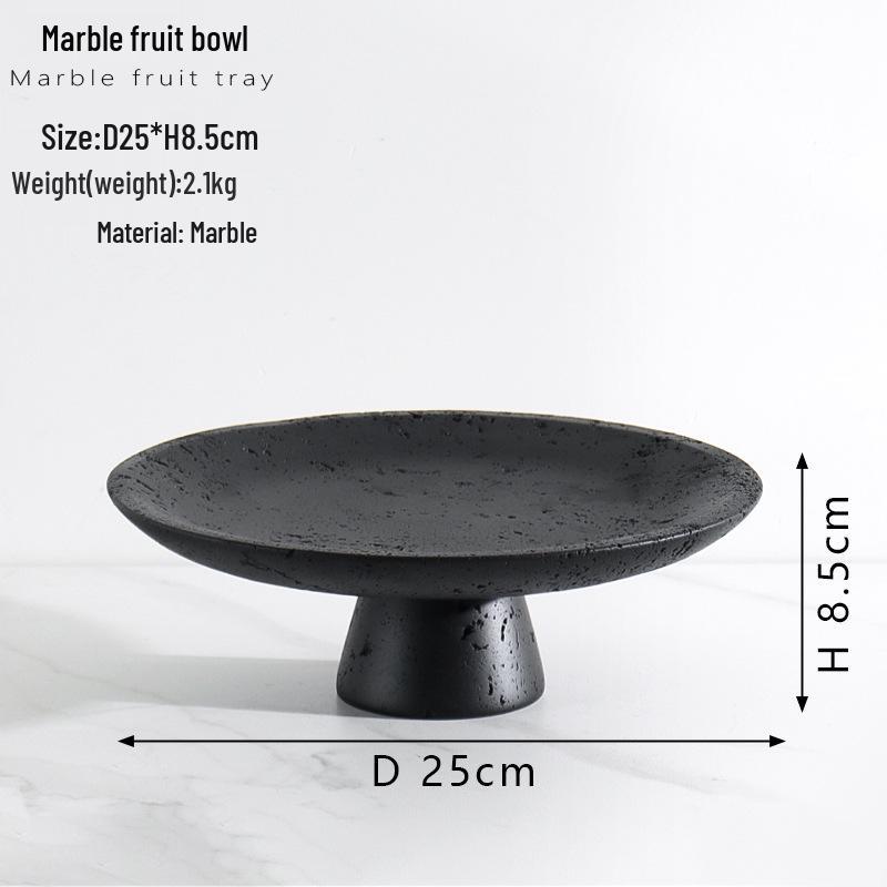 French Wabi-Sabi Yellow Travertine High-Footed Marble Tray Fruit Bowl Decorative Plate