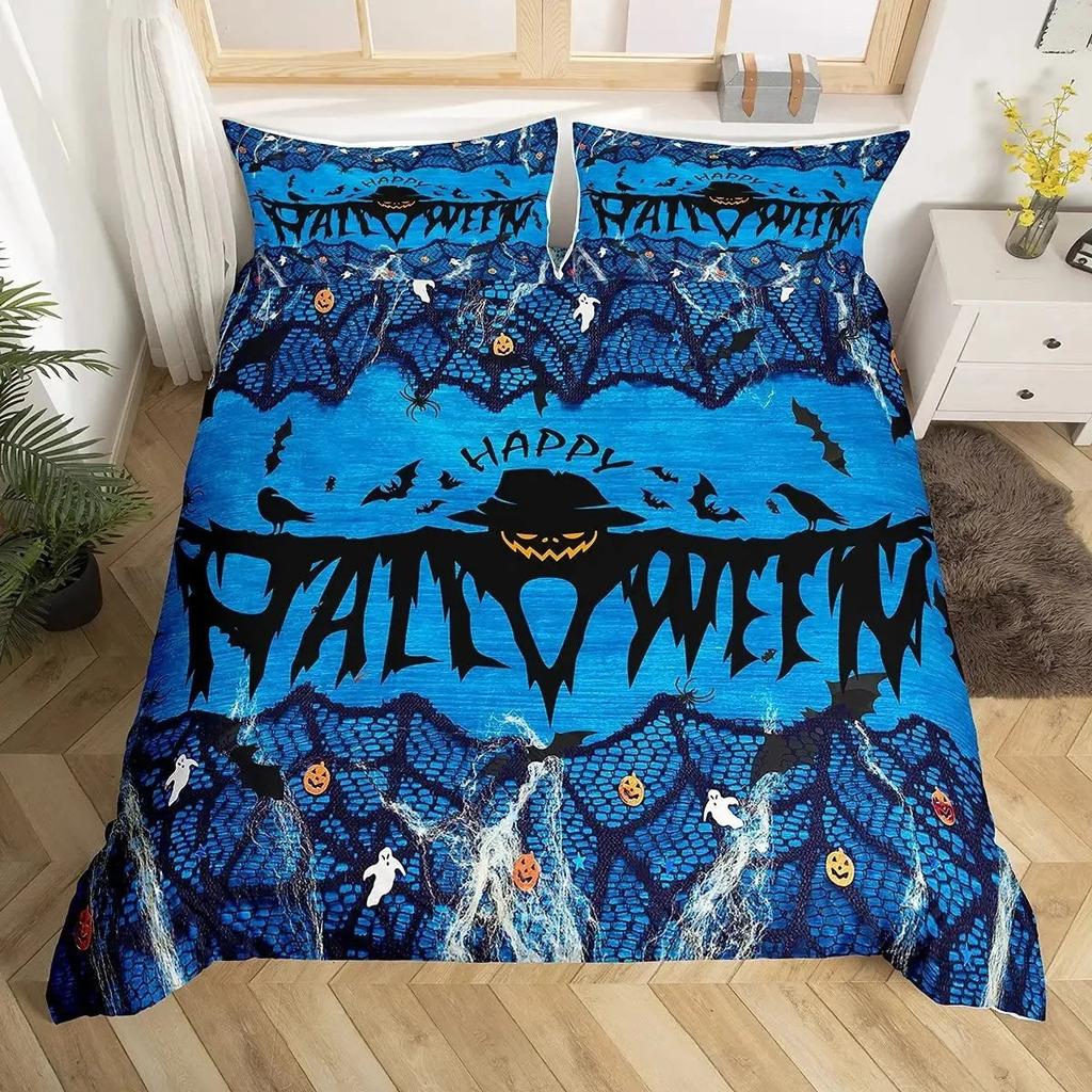 Spider Web Duvet Cover Set Halloween Spider Bedding Sets Boys Girls Black White Comforter Cover Trick or Treat Quilt Cover Set