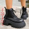 Fashion British Style Pu Leather Boots Women High Heel Chunky Platform Ankle Boots Woman Fashion Lace Up Zipper Up Booties Ladies