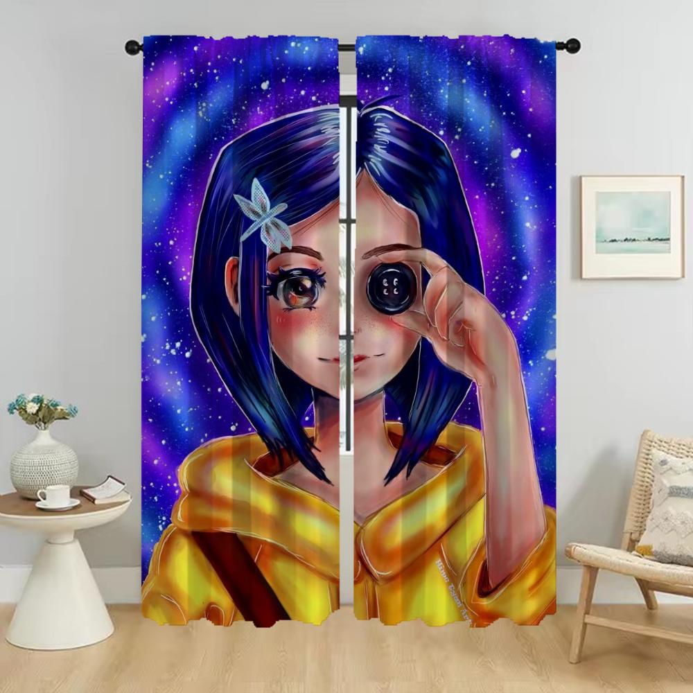 Coraline Elegant Room Curtains 2 Pieces Kitchen Curtains for Camera Living Room Curtain Halloween Decoration Shades Partition