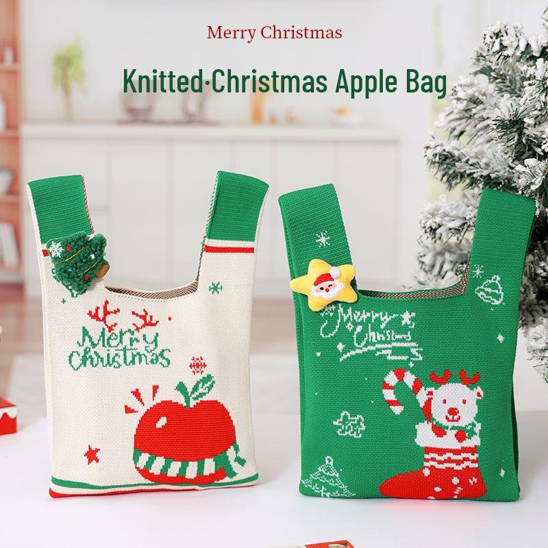 Knitted Christmas Eve Apple and Candy Gift Bag