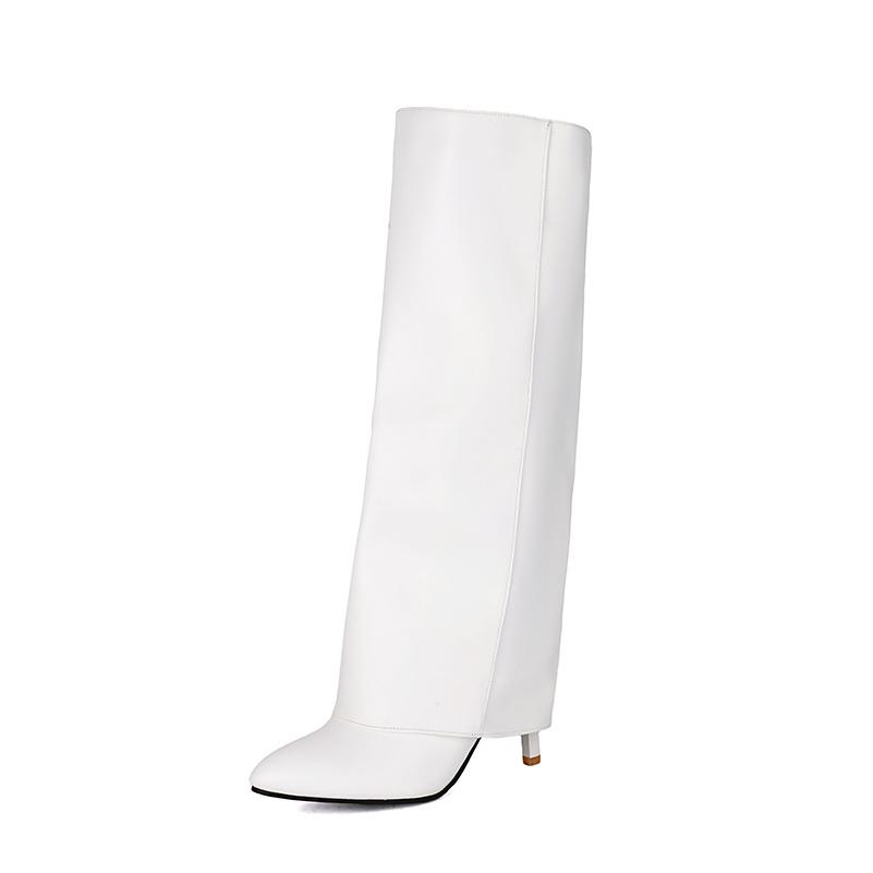 

Острый носок Высокий тонкий каблук Боковая молния с отворотом Сапоги-чулки Дышащая подкладка Осенние Новые женские сапоги 38 белый