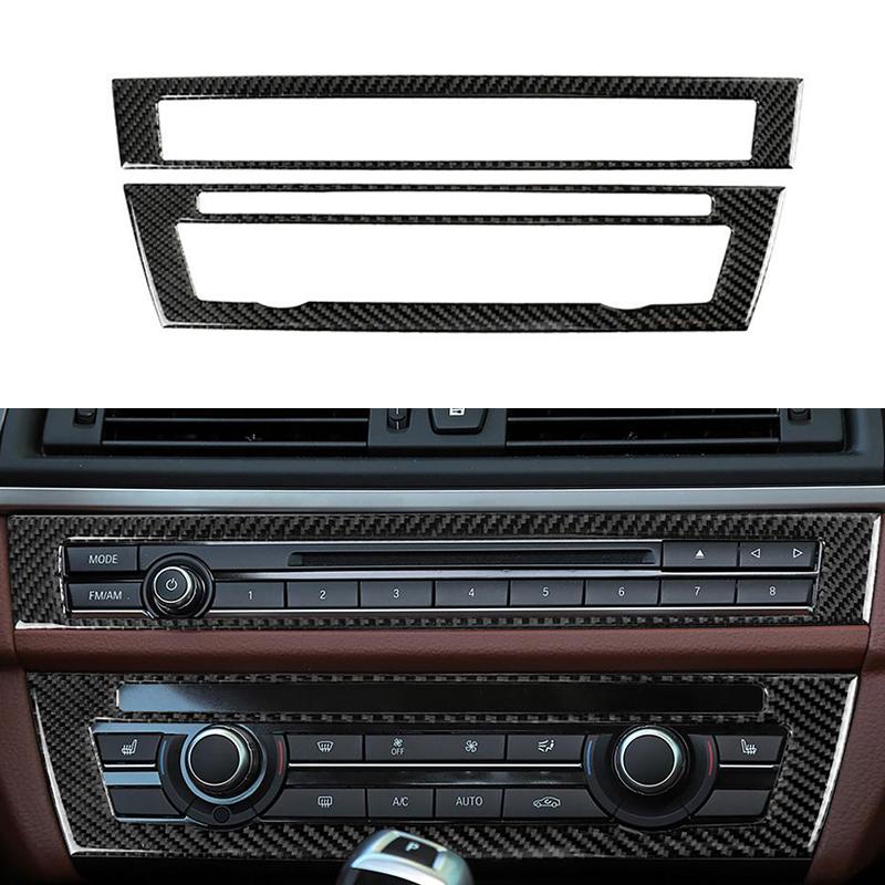 2Pcs Real Carbon Fiber Car Central Aircondition+CD Control Decoration Sticker Cover For BMW F10 5 Series 2011-2017