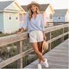 Women's Striped V-Neck Casual Loose Fit Blouse with Pockets for Everyday Wear