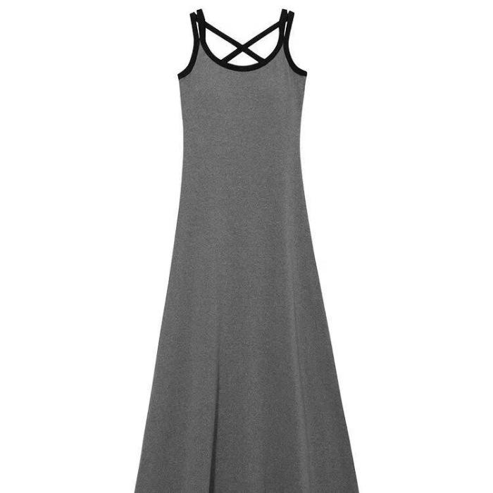 Black suspender dress women's summer new American Spice Girl long French coffee break skirt waist temperament suspender skirt