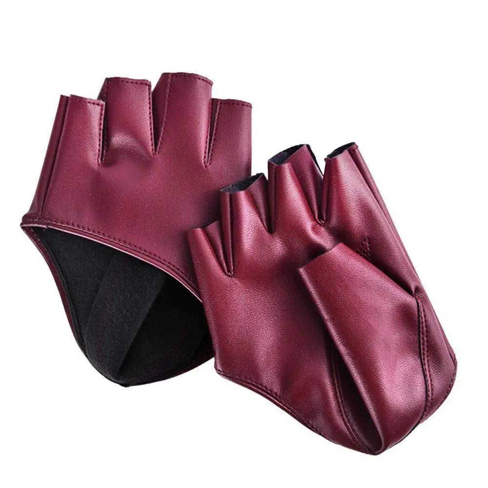 

New Fashion Women Men Dance Mittens Cosplay Mittens Ladys Driving Dress PU Leather Gloves Five Finger Gloves 2 вина червоного кольору