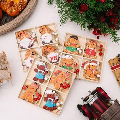 Een set/12 stuks Gingerbread Man Gnome Houten Hangers Huis Tafel Decor voor Huis Kerstboom Hangende Ornament Nieuwjaarscadeau