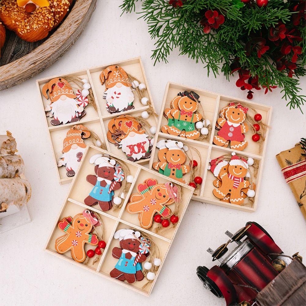 A set/12PCS Gingerbread Man Gnomes Wooden Pendants Home Table Decor for Home Xmas Tree Hanging Ornament New Year Gift