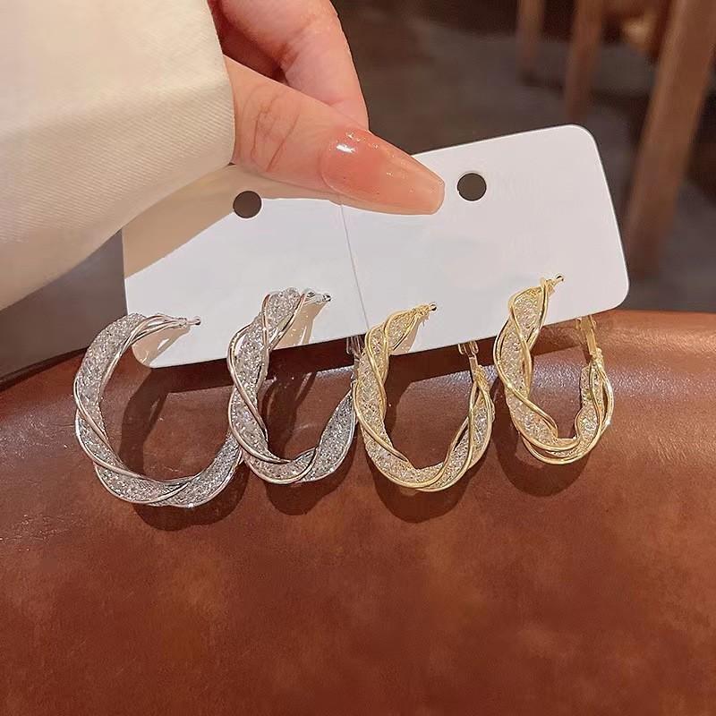 Premium Light Luxury Circle Earrings Metal Super Flash Earrings Niche Design Cold Wind Earrings Women