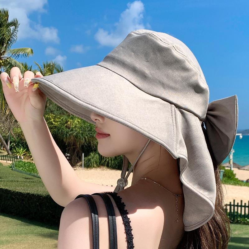 Spring and Summer Big Eaves Shawl Neck Protector Bucket Hat Outdoor Sun Protection Sun Hat Fashion with Ponytail Hole Hat Women