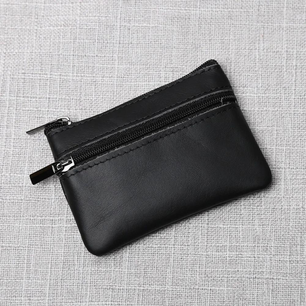 Retro Leather Mini Coin Purse Portable Handmade Zipper Small Wallet First Layer Cowhide Key Case Short Handbag