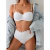 Sexy Solid Bikini Set Women's Triangle Shell Print Two Piece Swimwear Beach Bathing Suit Solid Color Swim Clothes Female