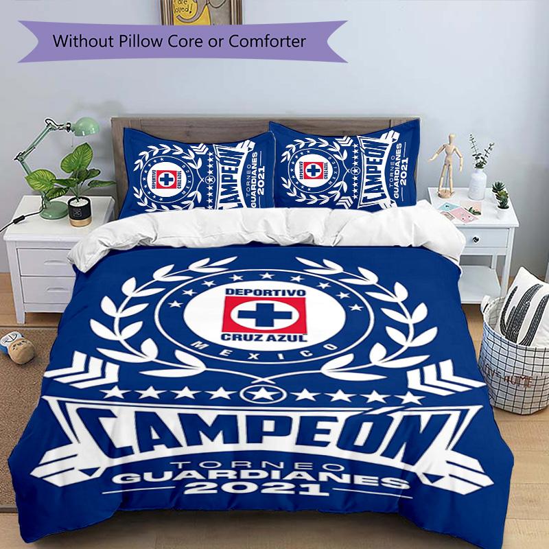 Cruz Azul Themed 3pcs Bedding Set Duvet Cover Closure Includes 1 Duvet Cover & 2 Pillowcases for All Seasons Bedroom Home Dorm Decor