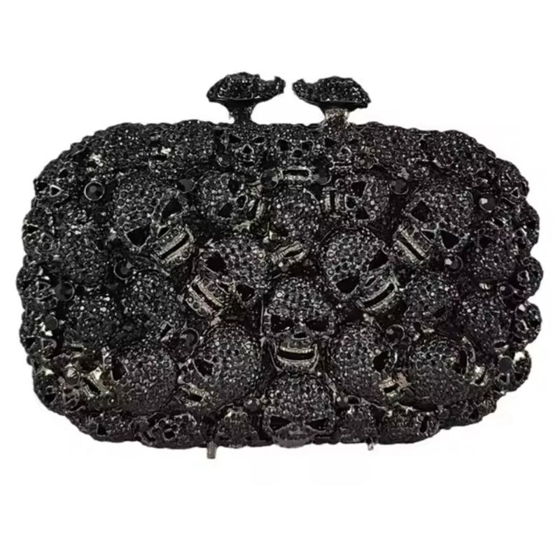 WHTUOHENG Skull Shape White Crystal Black Purse For Party Prom Handbags Luxury Mini Diamond Dinner Clutches Desgin Cocktail Bags