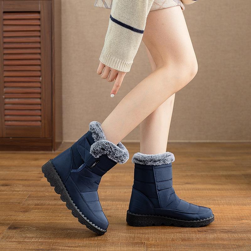 Women's Winter New Style Snow Boots Women's Fleece-Lined Thickened Warm Cotton Boots Large Size Flat-Sole Waterproof Cotton Boots