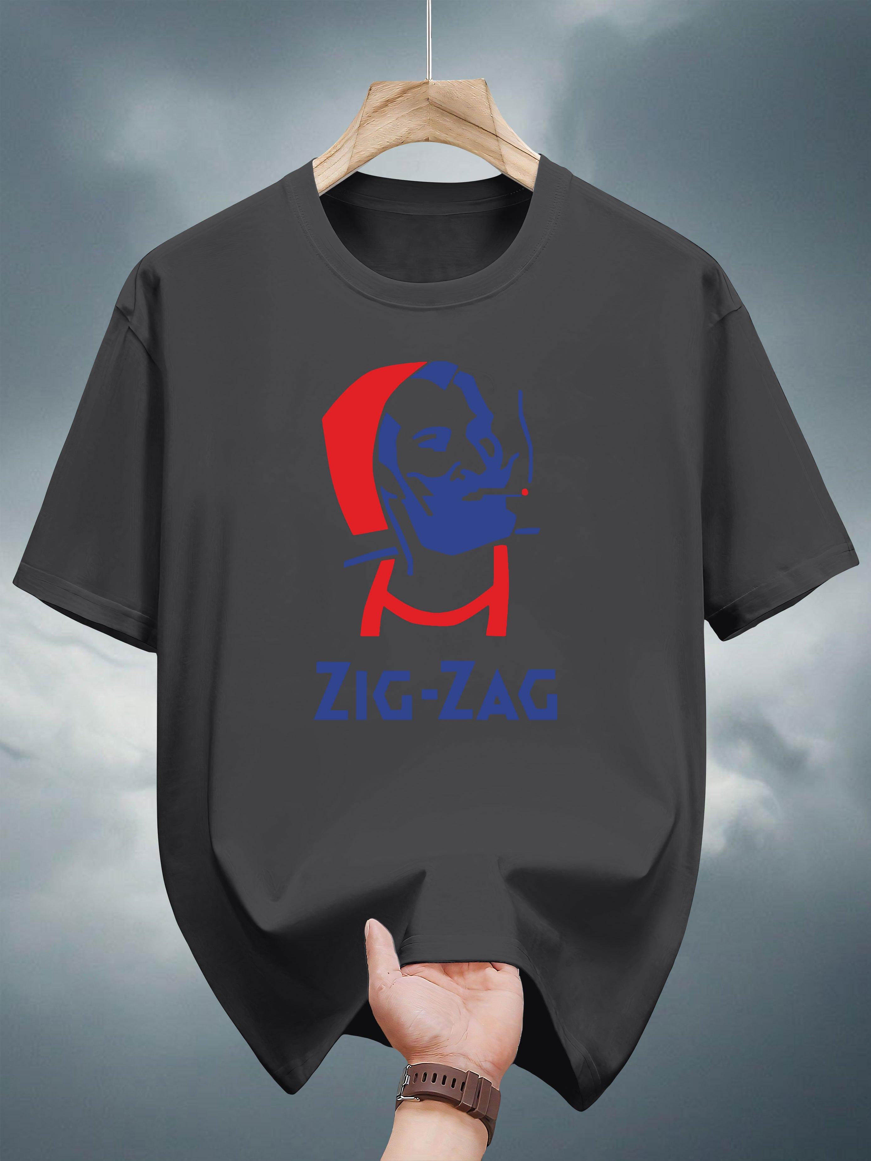 Casual Short Sleeve T-shirt - 100% Cotton Crew Neck Tee with Bold Zigzag Graphic Print L