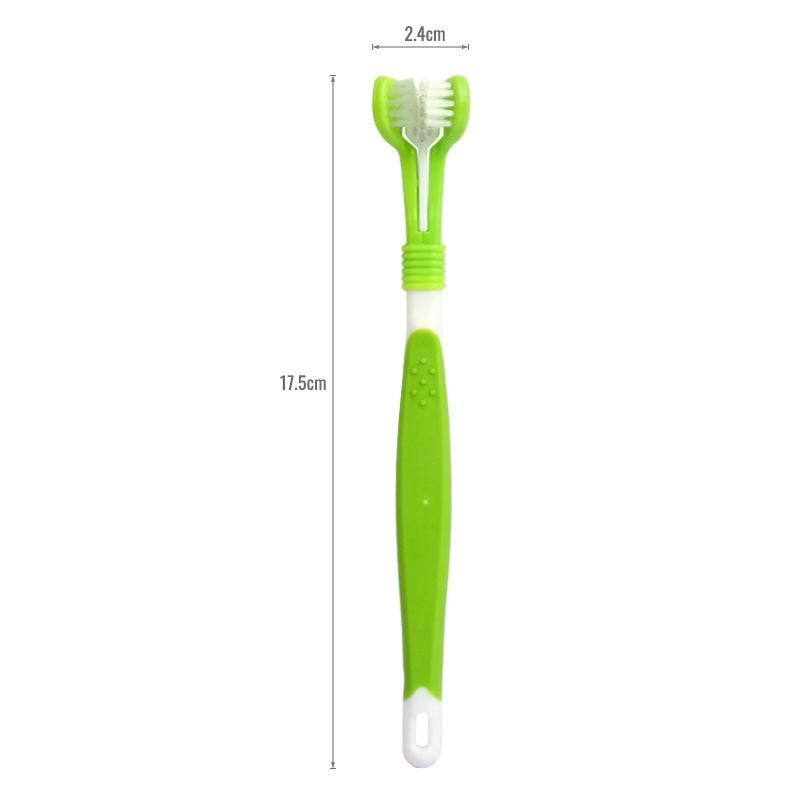 Soft Three Sided Pet Toothbrush Anti Slip Handle Multi-angle Oral Cleaning Removing Bad Breath Dog Toothbrush Pets Care Supplies (Light green,17.5x2.4x1.5cm)