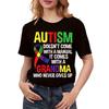 Women's Plus Size 0XL-5XL Autism Awareness T-Shirt - 100% Grandma & Puzzle Piece Design with "Grandma of An Autistic Grandchild" Slogan,