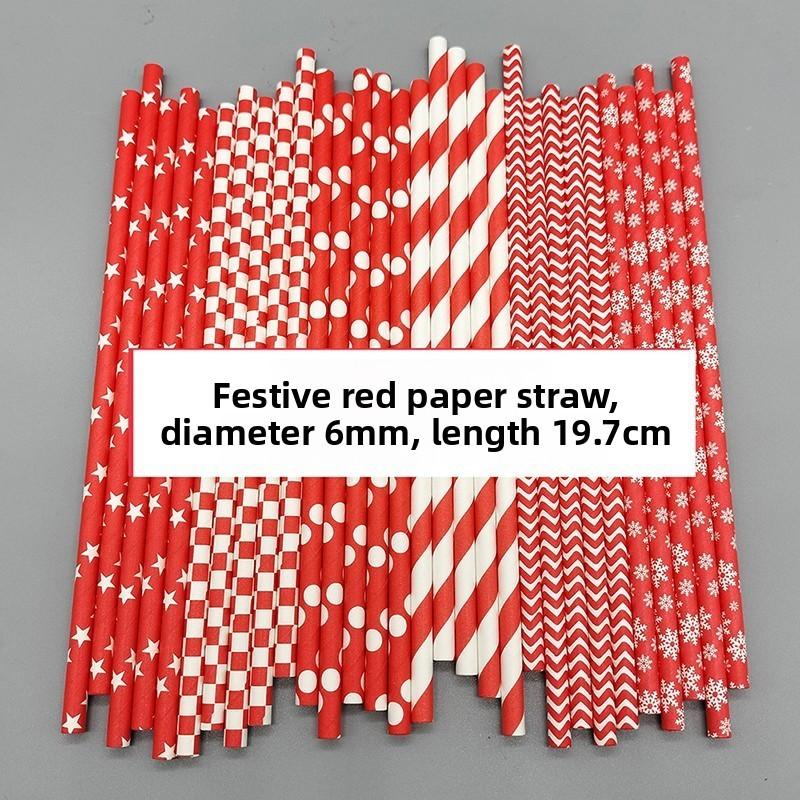 Festive Red Paper Drinking Straws Biodegradable For Party Decor And Desserts