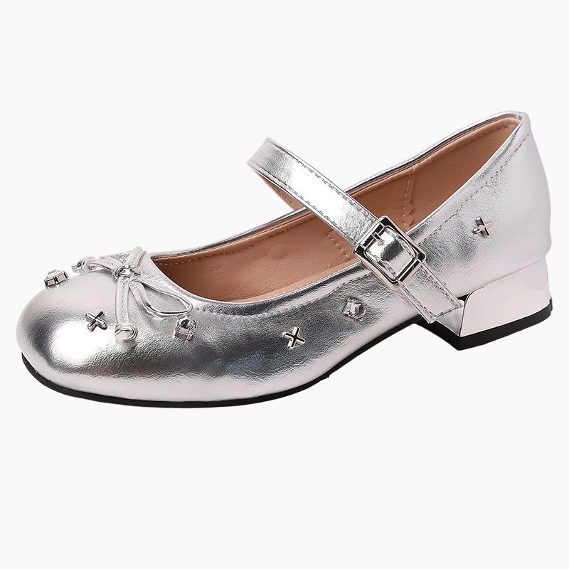 Retro single shoes round head thick heel women's shoes summer French fashion small leather shoes bow light mouth high heel Mary Jane shoes
