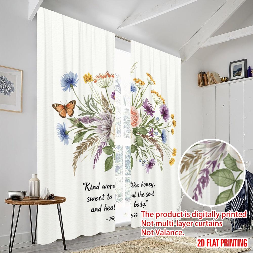 2 Stück 2D Flachdruck Party Fenstervorhänge Floral Inspirierender Bibelvers Polyester Ohne Strom Festliche Wand