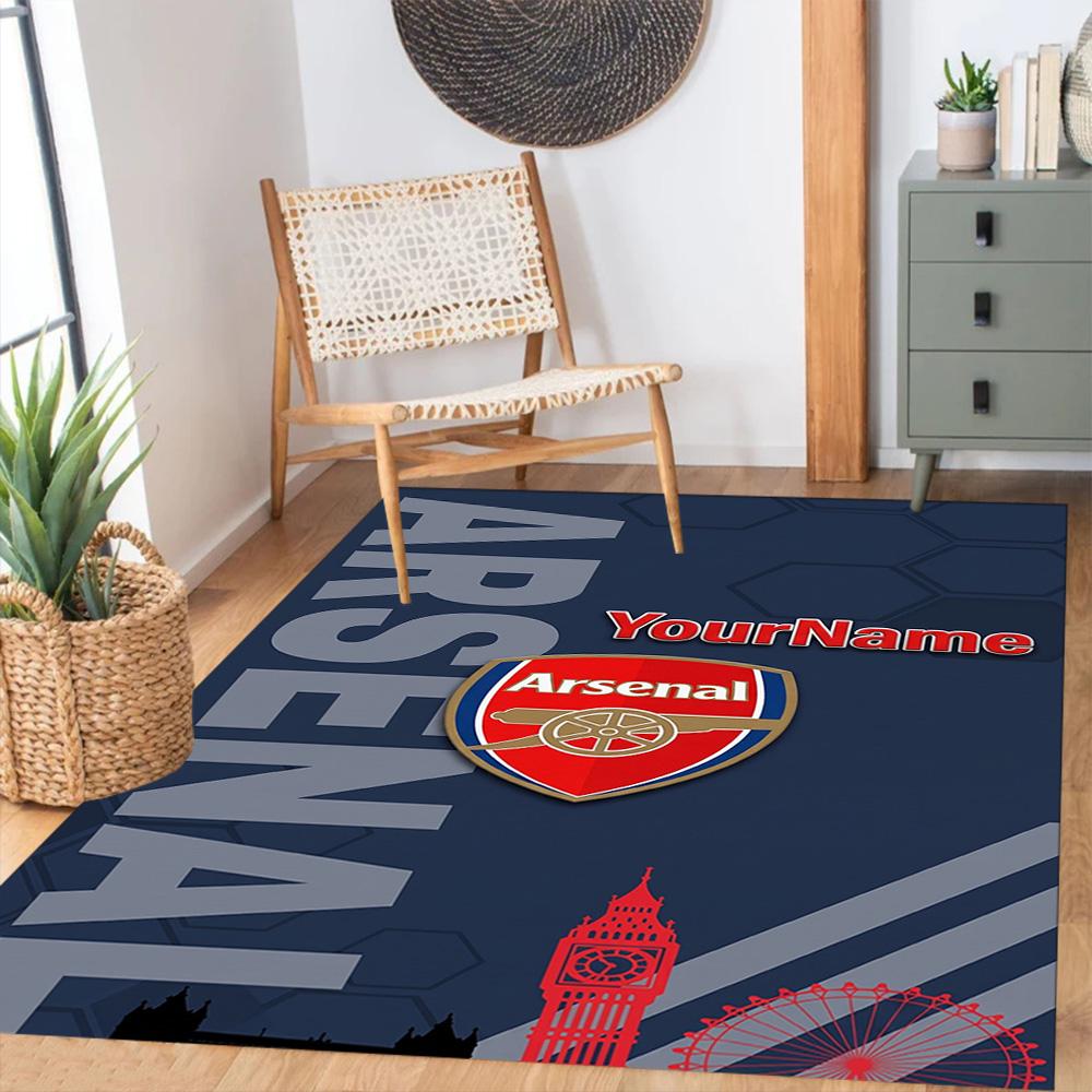 Arsenal Customize Your Name Floor Rug Office Rug Design for Outdoor Balcony Foyer Playrooms Anti-slip Rug Anime Office Decor