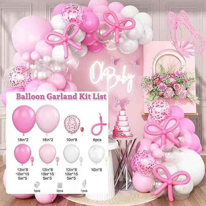 120-Piece Maca Pink And White Balloon Set, Birthday Party Valentine'S Day Decoration Balloon Arch