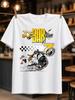 Joe Bar Team 7 Cartoon Motorrad-Unfallszene Mit Karostreifen Und Übergroßer Gelber Zahl Comic Unisex Alles T-Shirt