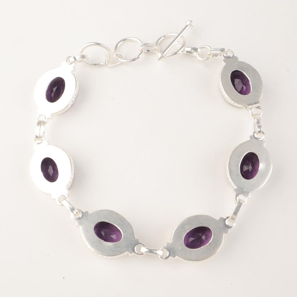 Amethyst Gemstone 925 Sterling Silver Gift Jewelry Handmade Women Bracelet 8.5" RB-2-6