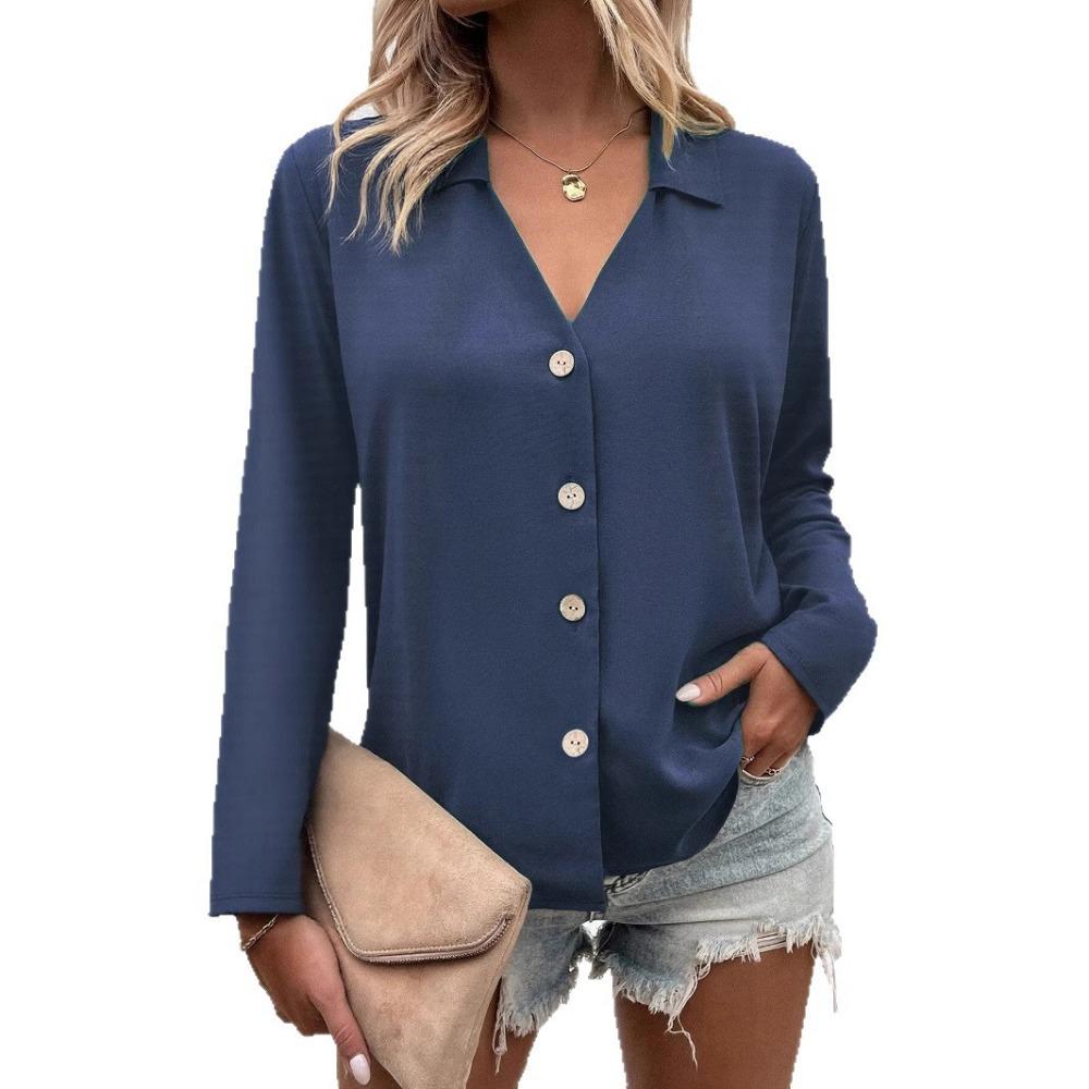 2025 Spring and Summer New Women's Solid Color Long Sleeve Ice Silk Elegant Button-up Shirt for Women