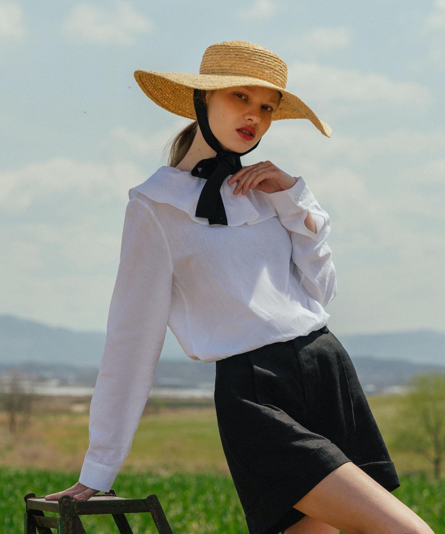 Retour Deux Vingt Quatre Neckline Ruffled Tencel Blouse Free