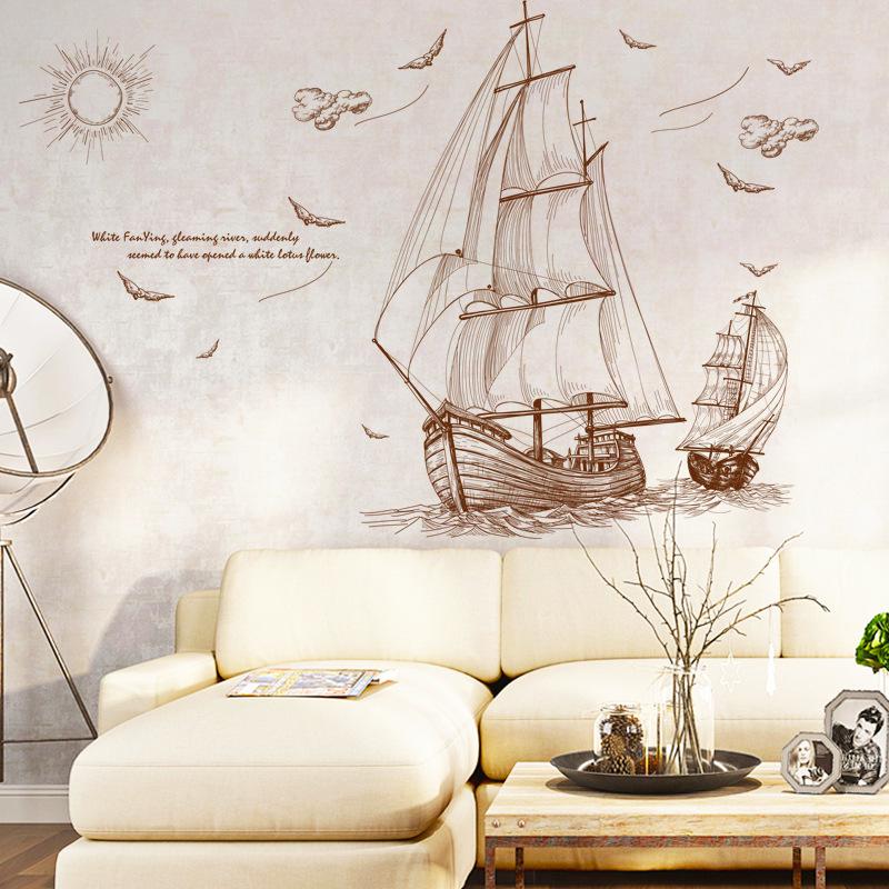Sailboat Journey Removable Transparent PVC Wall Sticker Decal for Home Wall Decor Living Room Bedroom Office