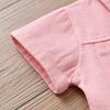 Girls' Pink Denim Short-Sleeve Jumpsuit with Turn-Down Collar