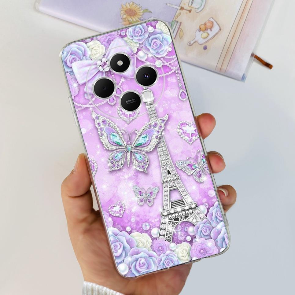 

Для XIaomi Redmi 14C / Poco C75 Задня кришка Метелик Квітка троянди Розкішний Дівчачий Чохол для телефону На Redmi 4C Прозорий М який ТПУ Прозора Накладка XIaomi Redmi 14C