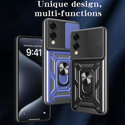 For Samsung Galaxy S25 Edge Shockproof Armor Case with Car Magnetic Ring Holder Compatible Phone Cover Protective Accessory