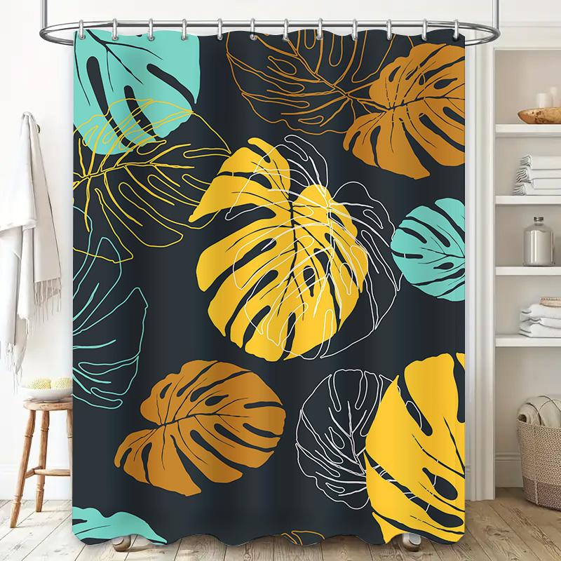 Tropical Palm Leaves Shower Curtain Monstera Leaf Print Bath Fabric Decor Waterproof Home Supplies Modern Artistic Bathroom Deco