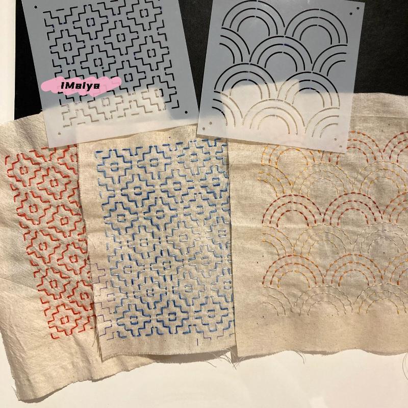 8/9/24/32 Pezzi Modelli per Ricamo Sashiko Riutilizzabili Stencil per Cucito su Animali Domestici Modelli di Ricamo Fai-da-te Modello Geometrico a Linea per Trapuntatura