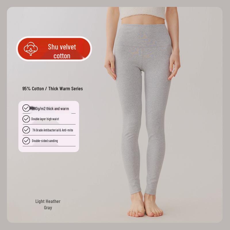 Damen Herbstleggings mit hohem Bund aus Baumwollmischung - Verdickt, warm, Slim Fit, einfarbig, elastische Winter-Basisschicht.