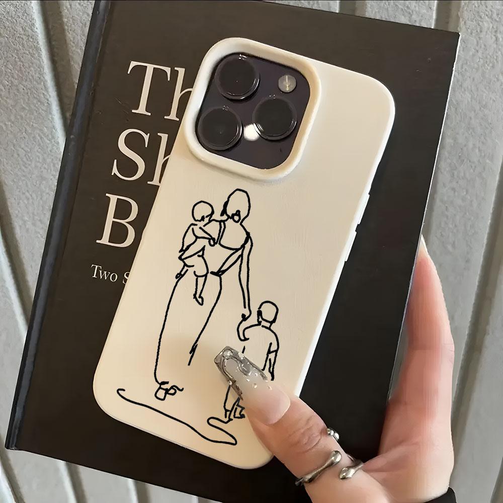 

Minimalist Line Art Mother Pattern Lychee Soft Phone Case For iPhone 17 Air 16 15 14 13 12 11 Pro Max 15 14 Plus X Xs XR Cover iPhone 16 Pro