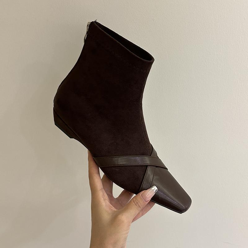 

Осенние винтажные женские ботильоны на низком каблуке, обувь на молнии, модный квадратный носок, удобные короткие ботильоны для женщин 35