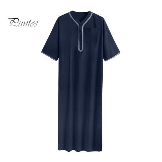 

Мужской халат-кафтан, однотонный, со средними рукавами, длинный, с V-образным вырезом, абайя, молитвенная одежда, халат ихрам для летней повседневной носки S