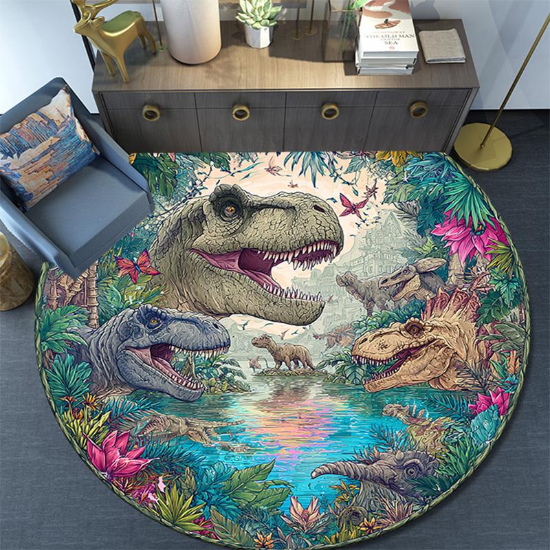 Dinosaur Round Area Rug,Carpet Rug for Living Room Bedroom Sofa Playroom Decor,Non-slip Floor Mat