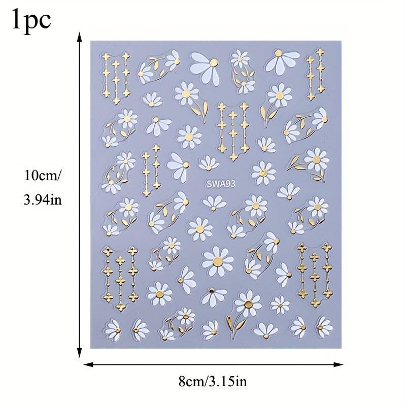 Golden Daisy Foil Nail Art Stickers Self Adhesive Floral Pattern Shiny Metallic Accents Waterproof for DIY Manicure Women Girls